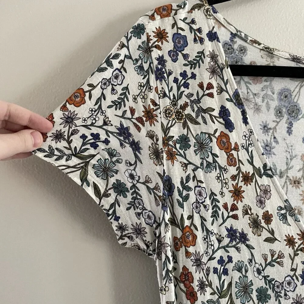 H&M Women M Ditsy Floral Boho V-Neck Short Sleeve Tapered Leg Jersey Jumpsuit